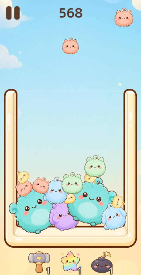 Fuzzlings gameplay — merging creatures as the stack grows